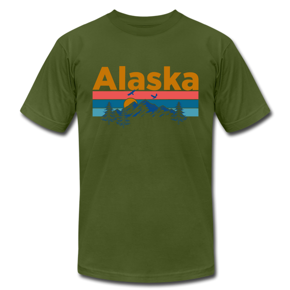 Alaska T-Shirt - Retro Mountain & Birds Unisex Alaska T Shirt - olive