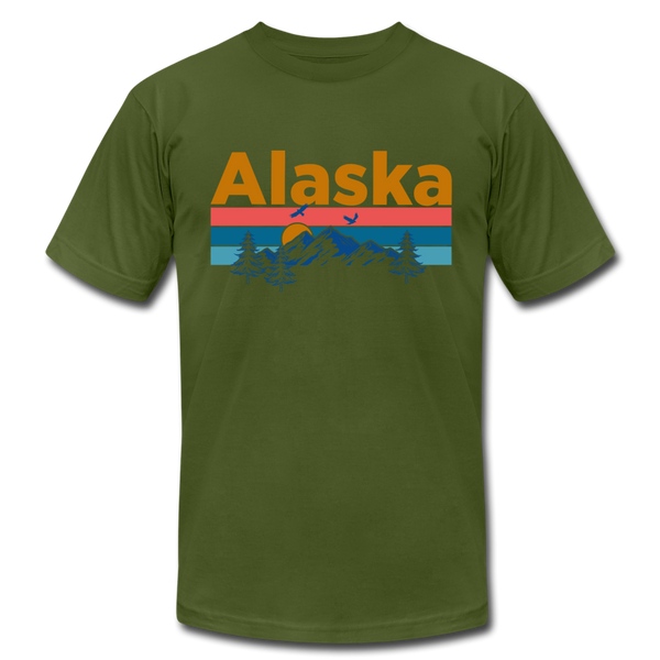 Alaska T-Shirt - Retro Mountain & Birds Unisex Alaska T Shirt - olive