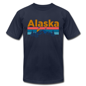 Alaska T-Shirt - Retro Mountain & Birds Unisex Alaska T Shirt - navy
