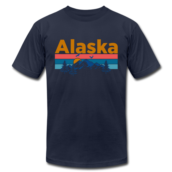 Alaska T-Shirt - Retro Mountain & Birds Unisex Alaska T Shirt - navy