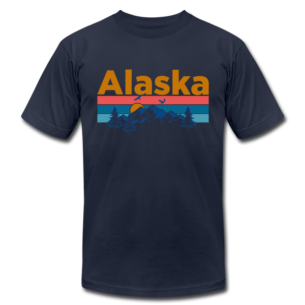 Alaska T-Shirt - Retro Mountain & Birds Unisex Alaska T Shirt - navy