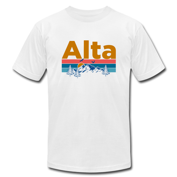 Alta, Utah T-Shirt - Retro Mountain & Birds Unisex Alta T Shirt - white