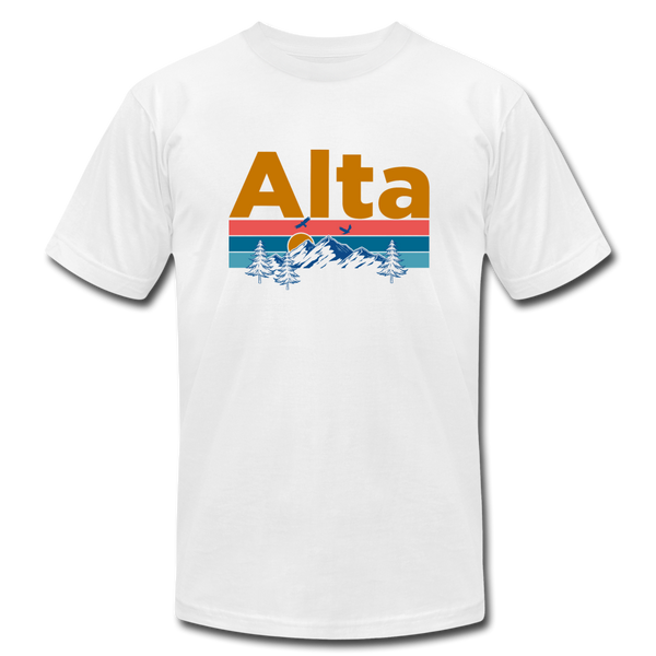 Alta, Utah T-Shirt - Retro Mountain & Birds Unisex Alta T Shirt - white