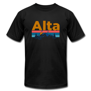 Alta, Utah T-Shirt - Retro Mountain & Birds Unisex Alta T Shirt - black