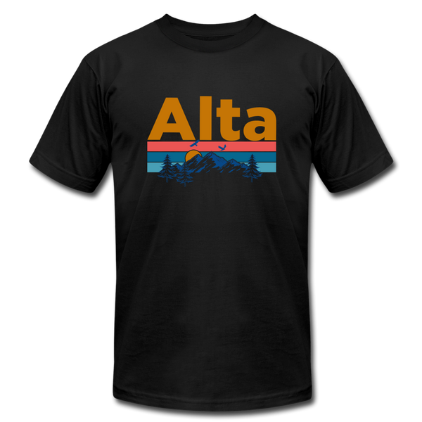 Alta, Utah T-Shirt - Retro Mountain & Birds Unisex Alta T Shirt - black