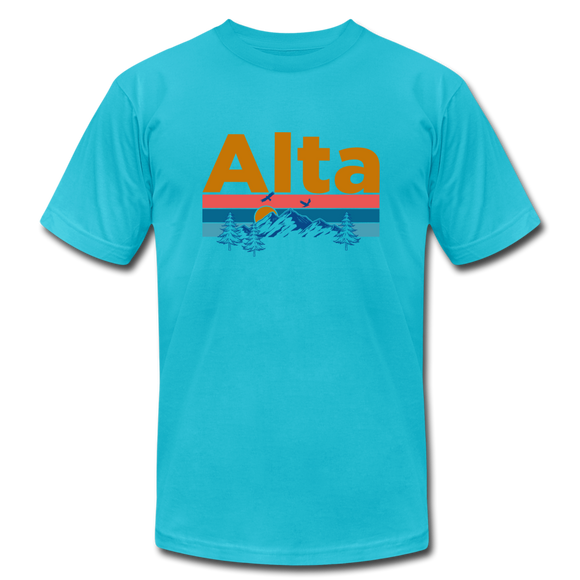 Alta, Utah T-Shirt - Retro Mountain & Birds Unisex Alta T Shirt - turquoise