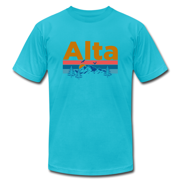 Alta, Utah T-Shirt - Retro Mountain & Birds Unisex Alta T Shirt - turquoise