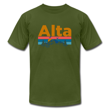 Alta, Utah T-Shirt - Retro Mountain & Birds Unisex Alta T Shirt - olive