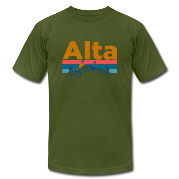 Alta, Utah T-Shirt - Retro Mountain & Birds Unisex Alta T Shirt - olive