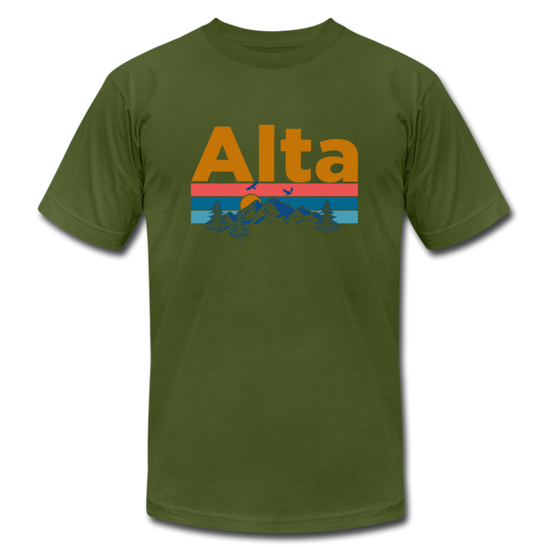 Alta, Utah T-Shirt - Retro Mountain & Birds Unisex Alta T Shirt - olive