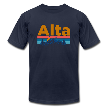 Alta, Utah T-Shirt - Retro Mountain & Birds Unisex Alta T Shirt - navy