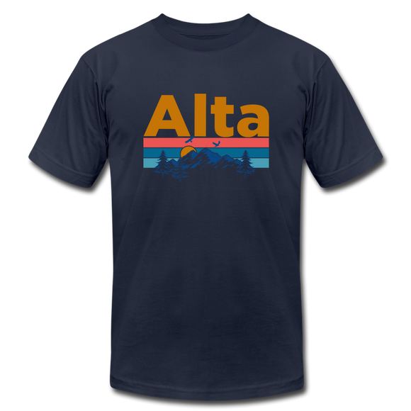 Alta, Utah T-Shirt - Retro Mountain & Birds Unisex Alta T Shirt - navy