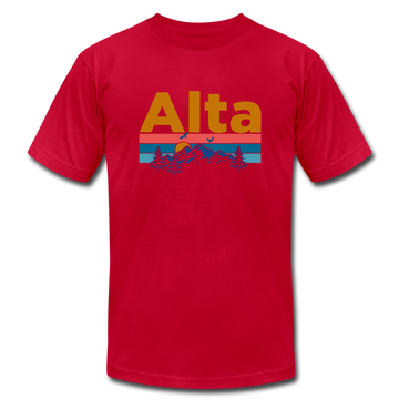Alta, Utah T-Shirt - Retro Mountain & Birds Unisex Alta T Shirt - red