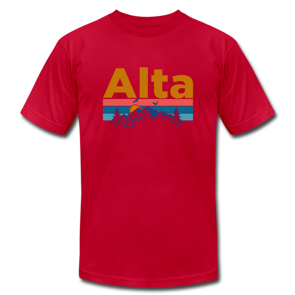 Alta, Utah T-Shirt - Retro Mountain & Birds Unisex Alta T Shirt - red
