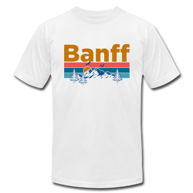 Banff, Canada T-Shirt - Retro Mountain & Birds Unisex Banff T Shirt - white