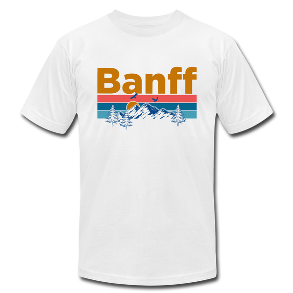 Banff, Canada T-Shirt - Retro Mountain & Birds Unisex Banff T Shirt - white