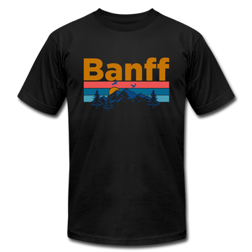 Banff, Canada T-Shirt - Retro Mountain & Birds Unisex Banff T Shirt - black