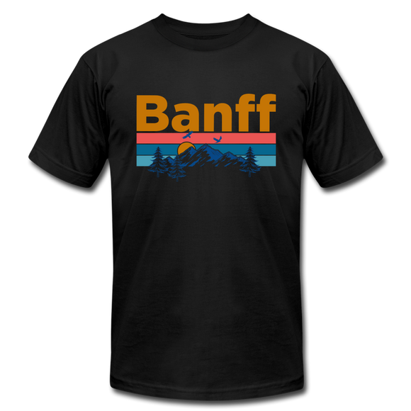 Banff, Canada T-Shirt - Retro Mountain & Birds Unisex Banff T Shirt - black