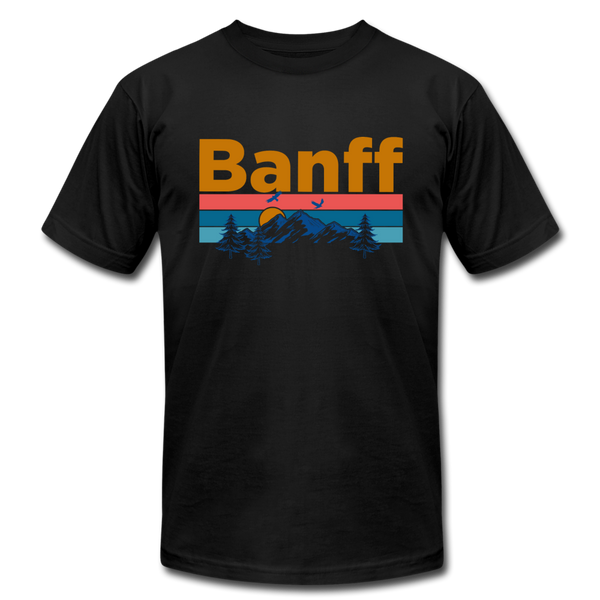 Banff, Canada T-Shirt - Retro Mountain & Birds Unisex Banff T Shirt - black