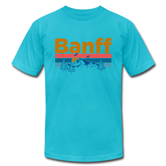 Banff, Canada T-Shirt - Retro Mountain & Birds Unisex Banff T Shirt - turquoise