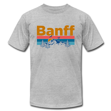 Banff, Canada T-Shirt - Retro Mountain & Birds Unisex Banff T Shirt - heather gray