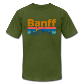 Banff, Canada T-Shirt - Retro Mountain & Birds Unisex Banff T Shirt - olive