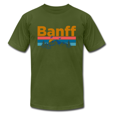Banff, Canada T-Shirt - Retro Mountain & Birds Unisex Banff T Shirt - olive