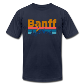 Banff, Canada T-Shirt - Retro Mountain & Birds Unisex Banff T Shirt - navy