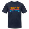 Banff, Canada T-Shirt - Retro Mountain & Birds Unisex Banff T Shirt - navy