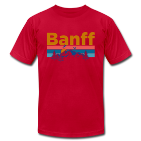 Banff, Canada T-Shirt - Retro Mountain & Birds Unisex Banff T Shirt - red