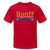 Banff, Canada T-Shirt - Retro Mountain & Birds Unisex Banff T Shirt - red