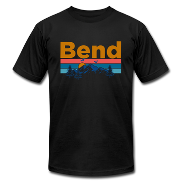 Bend, Oregon T-Shirt - Retro Mountain & Birds Unisex Bend T Shirt - black