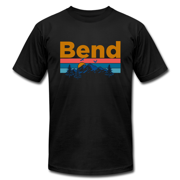 Bend, Oregon T-Shirt - Retro Mountain & Birds Unisex Bend T Shirt - black