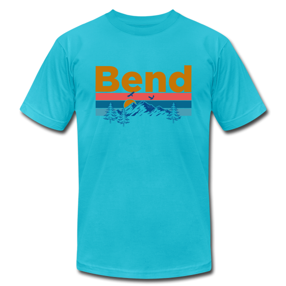 Bend, Oregon T-Shirt - Retro Mountain & Birds Unisex Bend T Shirt - turquoise