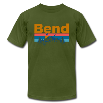 Bend, Oregon T-Shirt - Retro Mountain & Birds Unisex Bend T Shirt - olive