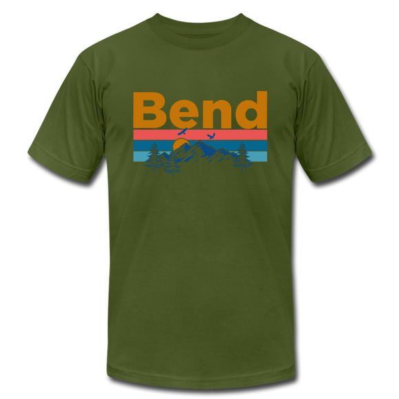 Bend, Oregon T-Shirt - Retro Mountain & Birds Unisex Bend T Shirt - olive