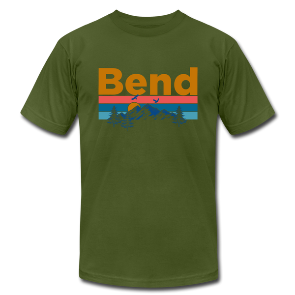 Bend, Oregon T-Shirt - Retro Mountain & Birds Unisex Bend T Shirt - olive