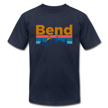 Bend, Oregon T-Shirt - Retro Mountain & Birds Unisex Bend T Shirt - navy