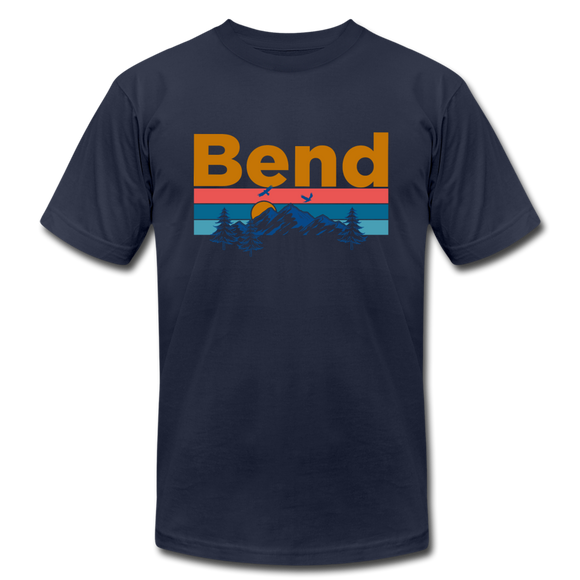 Bend, Oregon T-Shirt - Retro Mountain & Birds Unisex Bend T Shirt - navy