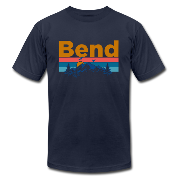 Bend, Oregon T-Shirt - Retro Mountain & Birds Unisex Bend T Shirt - navy