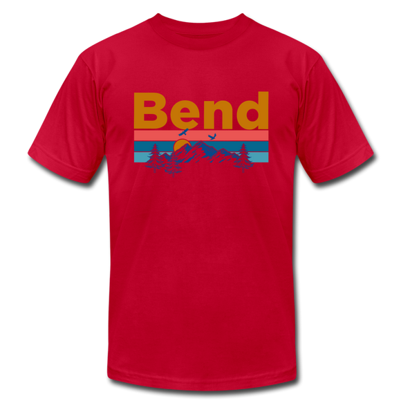 Bend, Oregon T-Shirt - Retro Mountain & Birds Unisex Bend T Shirt - red