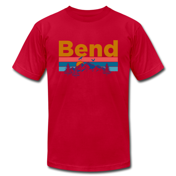 Bend, Oregon T-Shirt - Retro Mountain & Birds Unisex Bend T Shirt - red