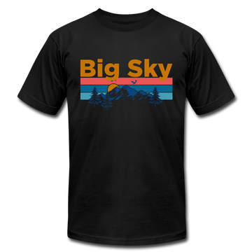 Big Sky, Montana T-Shirt - Retro Mountain & Birds Unisex Big Sky T Shirt - black