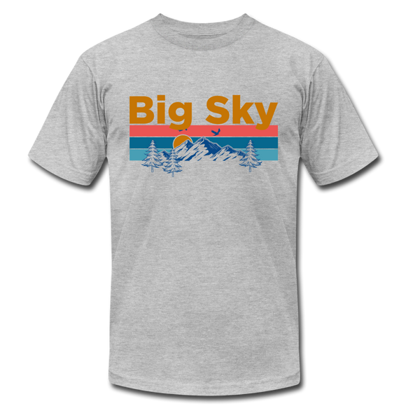 Big Sky, Montana T-Shirt - Retro Mountain & Birds Unisex Big Sky T Shirt - heather gray