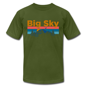 Big Sky, Montana T-Shirt - Retro Mountain & Birds Unisex Big Sky T Shirt - olive