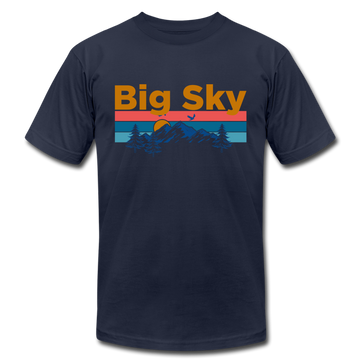 Big Sky, Montana T-Shirt - Retro Mountain & Birds Unisex Big Sky T Shirt - navy