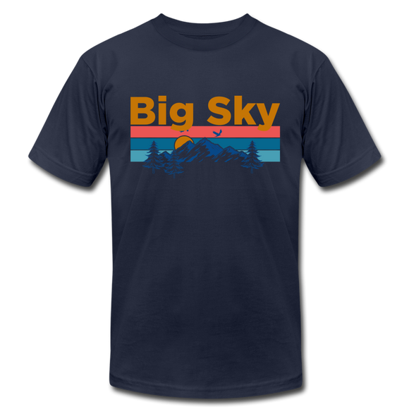 Big Sky, Montana T-Shirt - Retro Mountain & Birds Unisex Big Sky T Shirt - navy