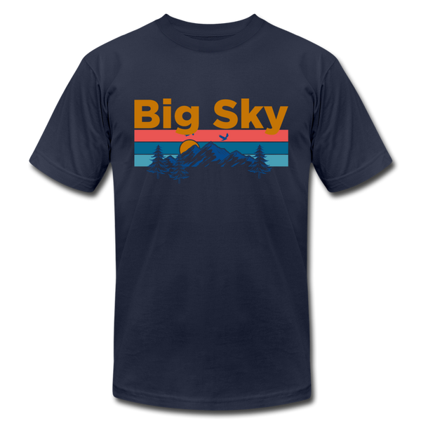 Big Sky, Montana T-Shirt - Retro Mountain & Birds Unisex Big Sky T Shirt - navy