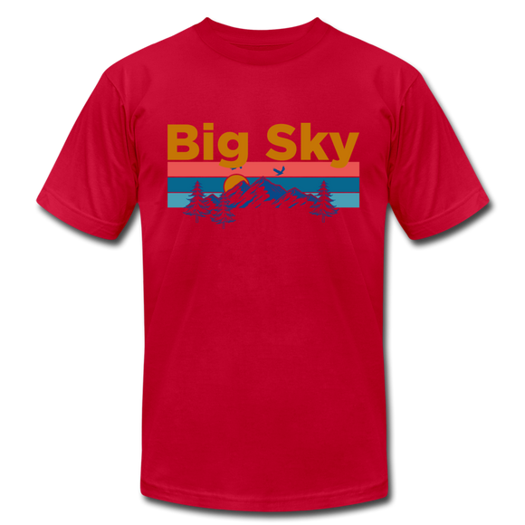Big Sky, Montana T-Shirt - Retro Mountain & Birds Unisex Big Sky T Shirt - red
