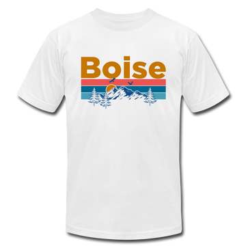 Boise, Idaho T-Shirt - Retro Mountain & Birds Unisex Boise T Shirt - white